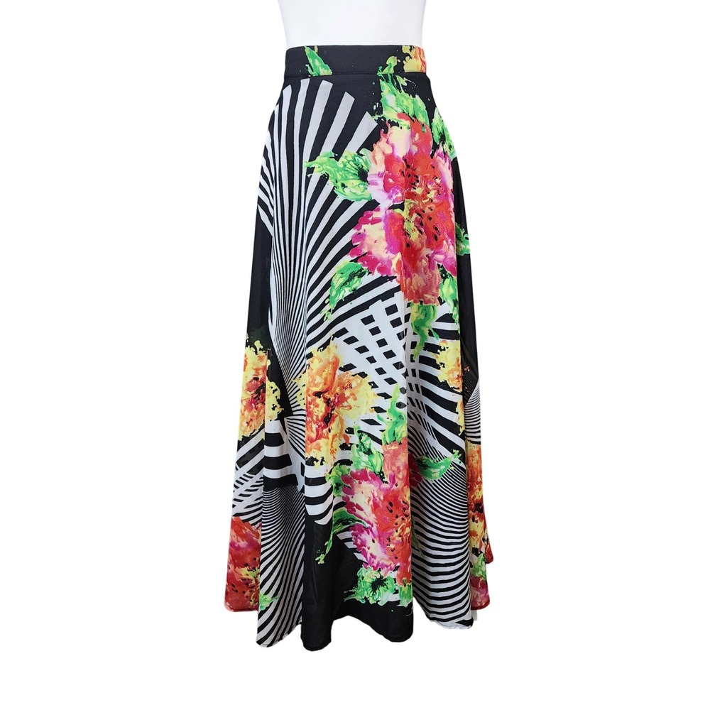 Flint &‎ Moss Maxi Skirt Womens Medium Floral Zebra Stripe Black Pink Festival